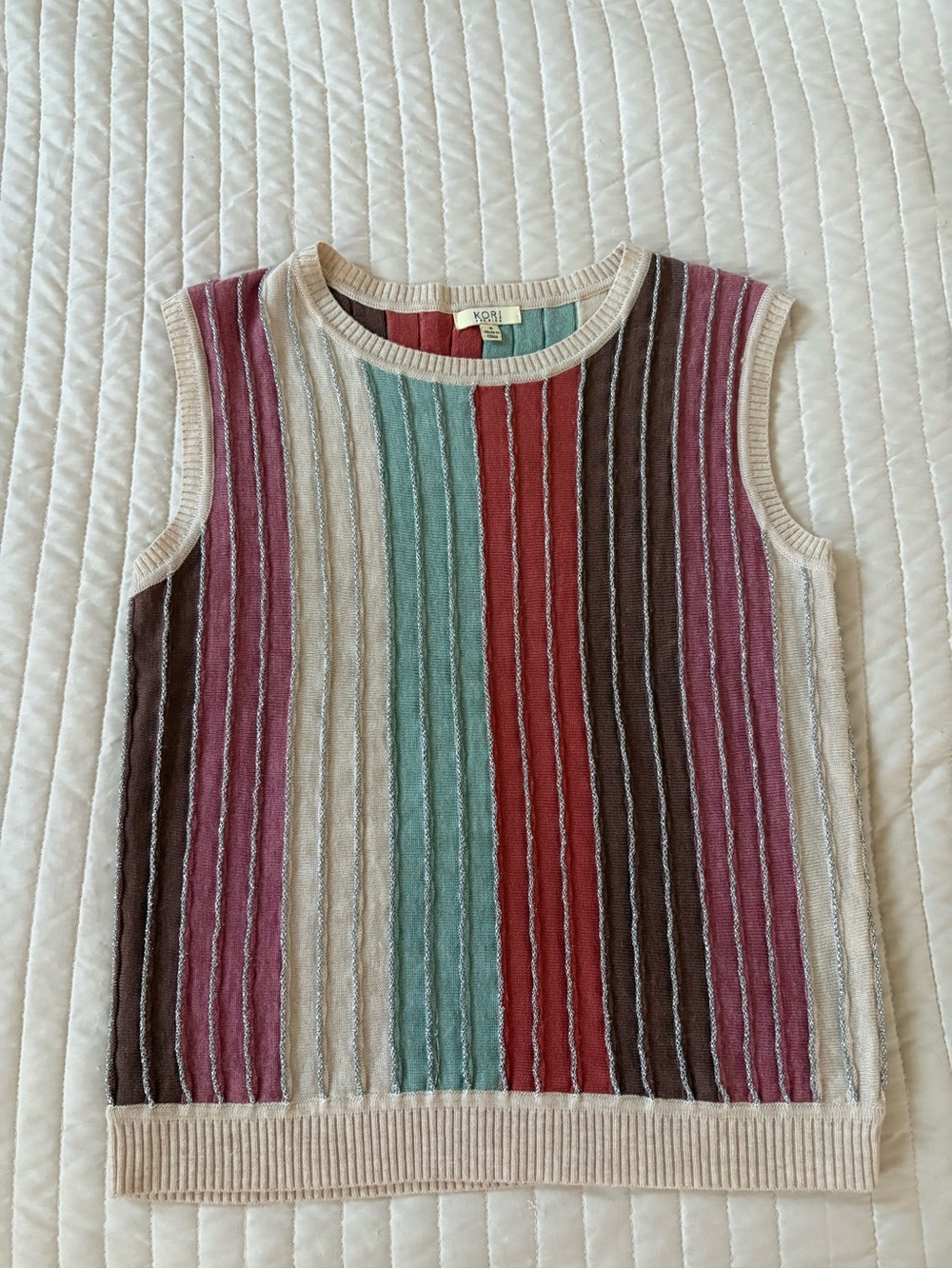 Kori Striped Knit Tank in Teal, Mauve, Brown, Rust & Cream